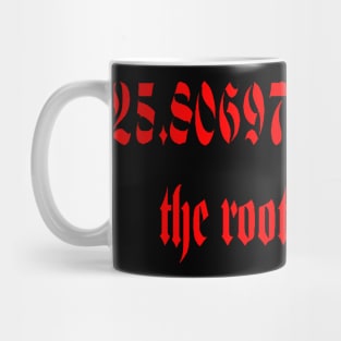 The Root Of All Evil Math Geek Humor Gothic Red Text Mug